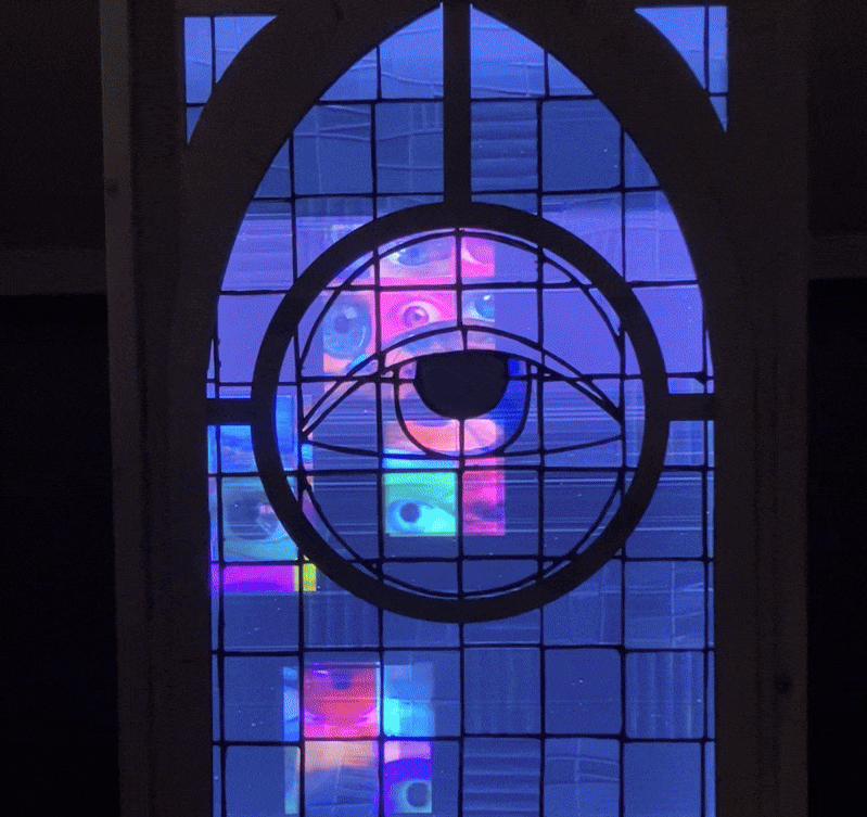 Animated stained glass eyeball detail