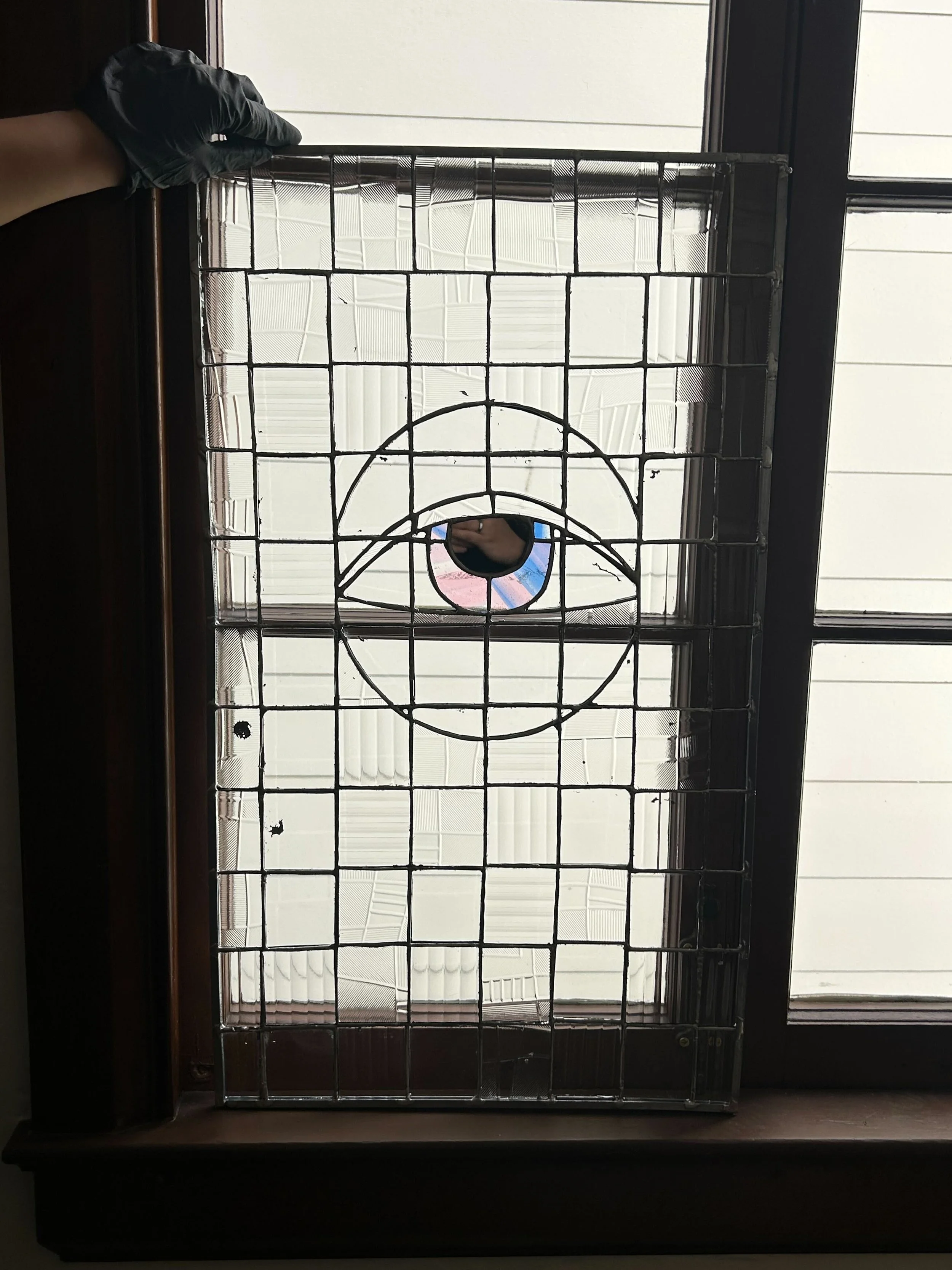 Stained glass eyeball assembly detail